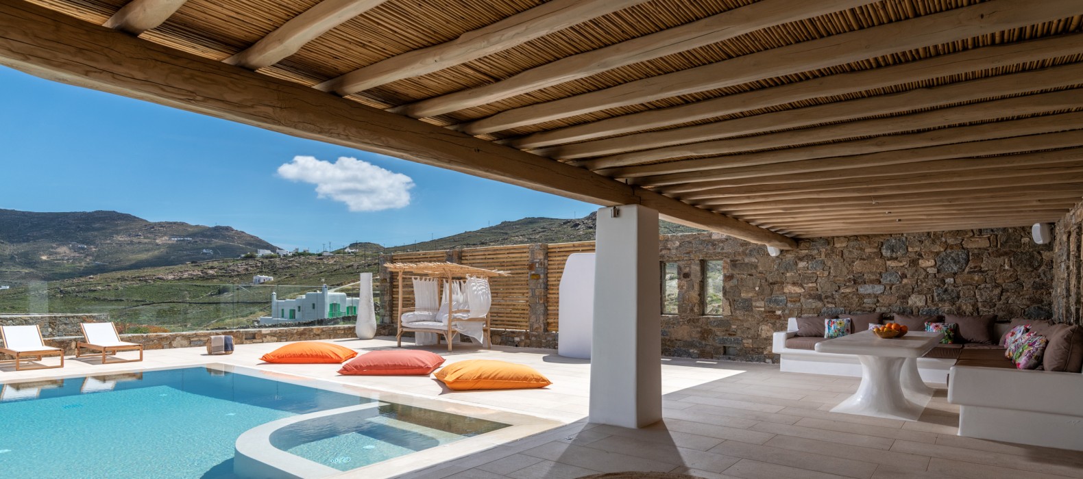 Exterior area with pool of Villa Akrothea in Mykonos