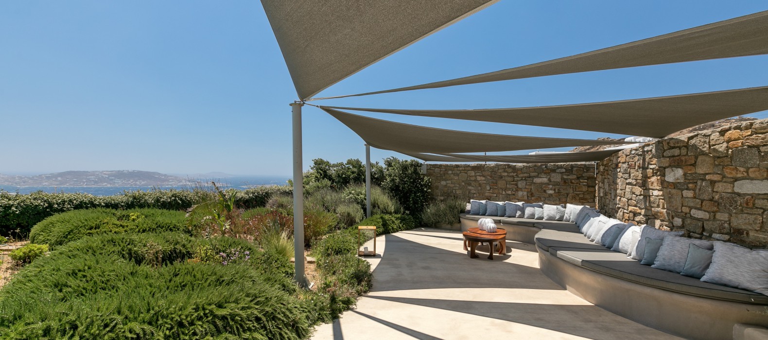 Exterior chill area view of Villa Christina Grande in Mykonos
