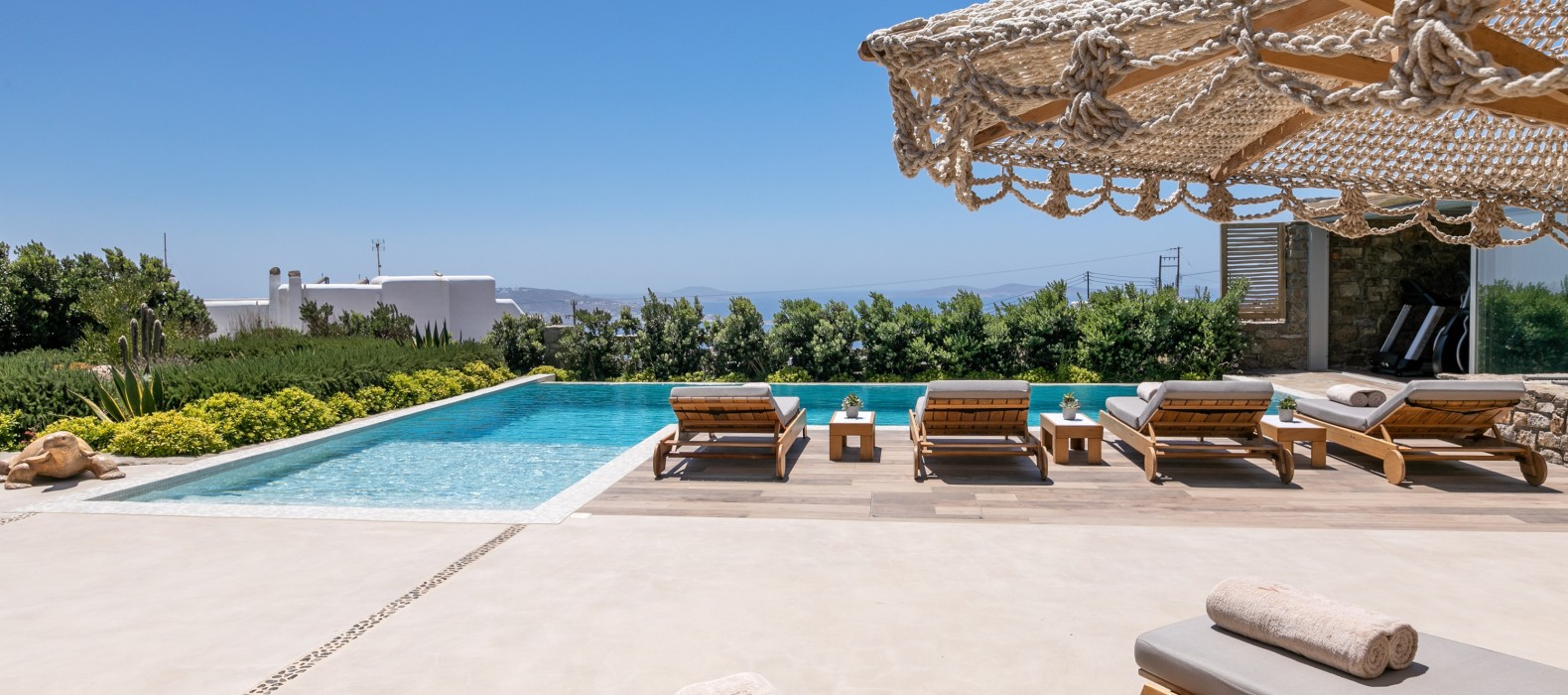 Exterior pool area of Villa Elegant Elana in Mykonos