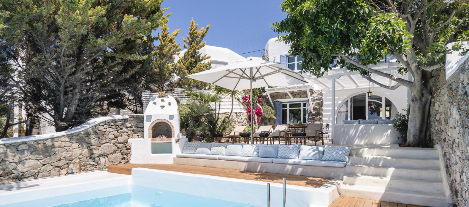 Exterior pool view of Villa Hieras in Mykonos