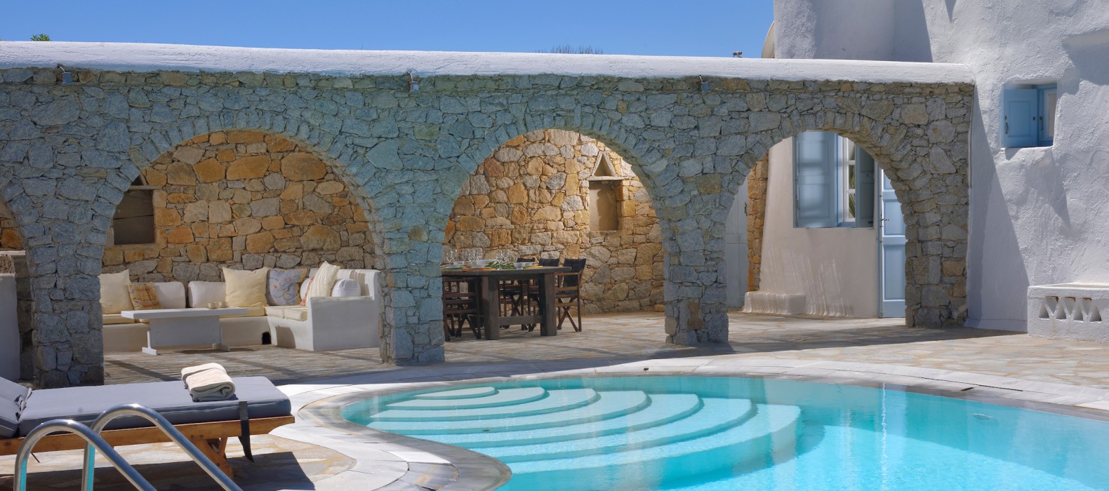 Exterior pool view of Villa Mythos in Mykonos