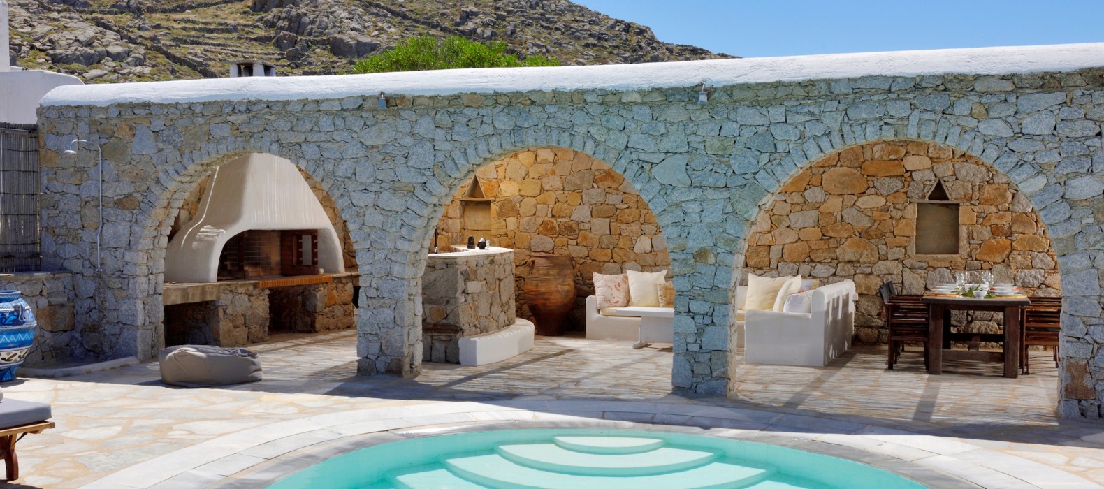 Exterior area view of Villa Mythos in Mykonos