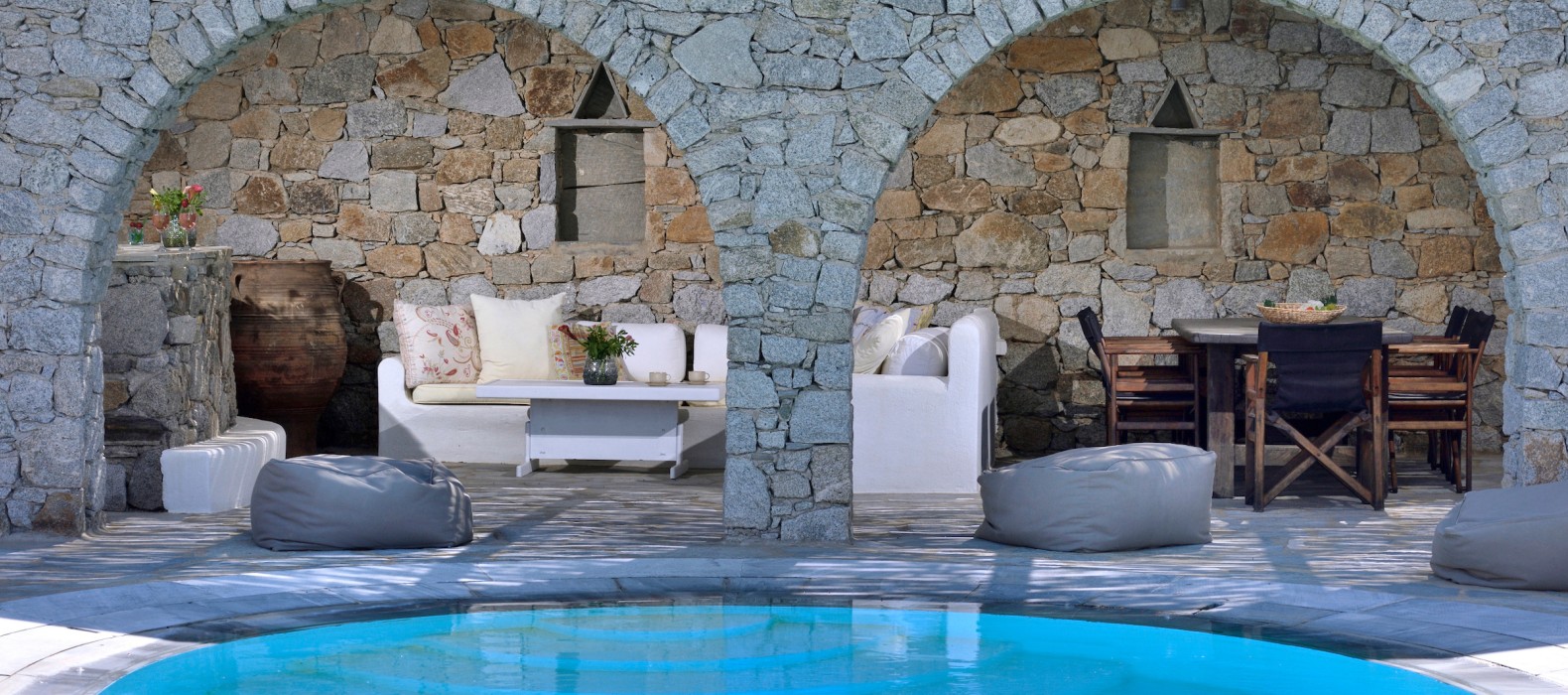 Exterior pool area of Villa Mythos in Mykonos