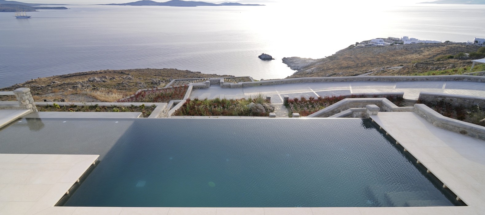 Exterior pool with sea view of Villa Sineria in Mykonos