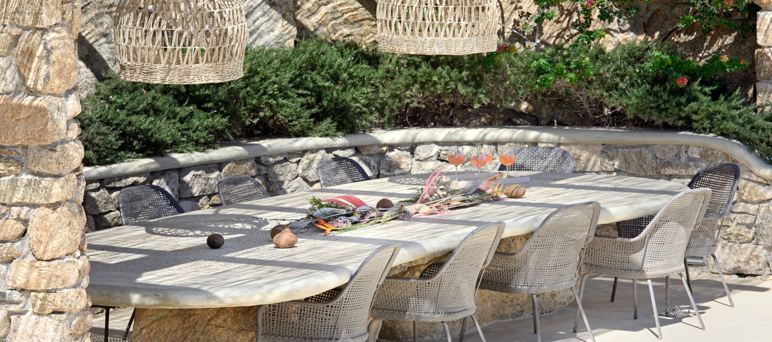 Exterior dining table of Villa Sofia Loren in Mykonos