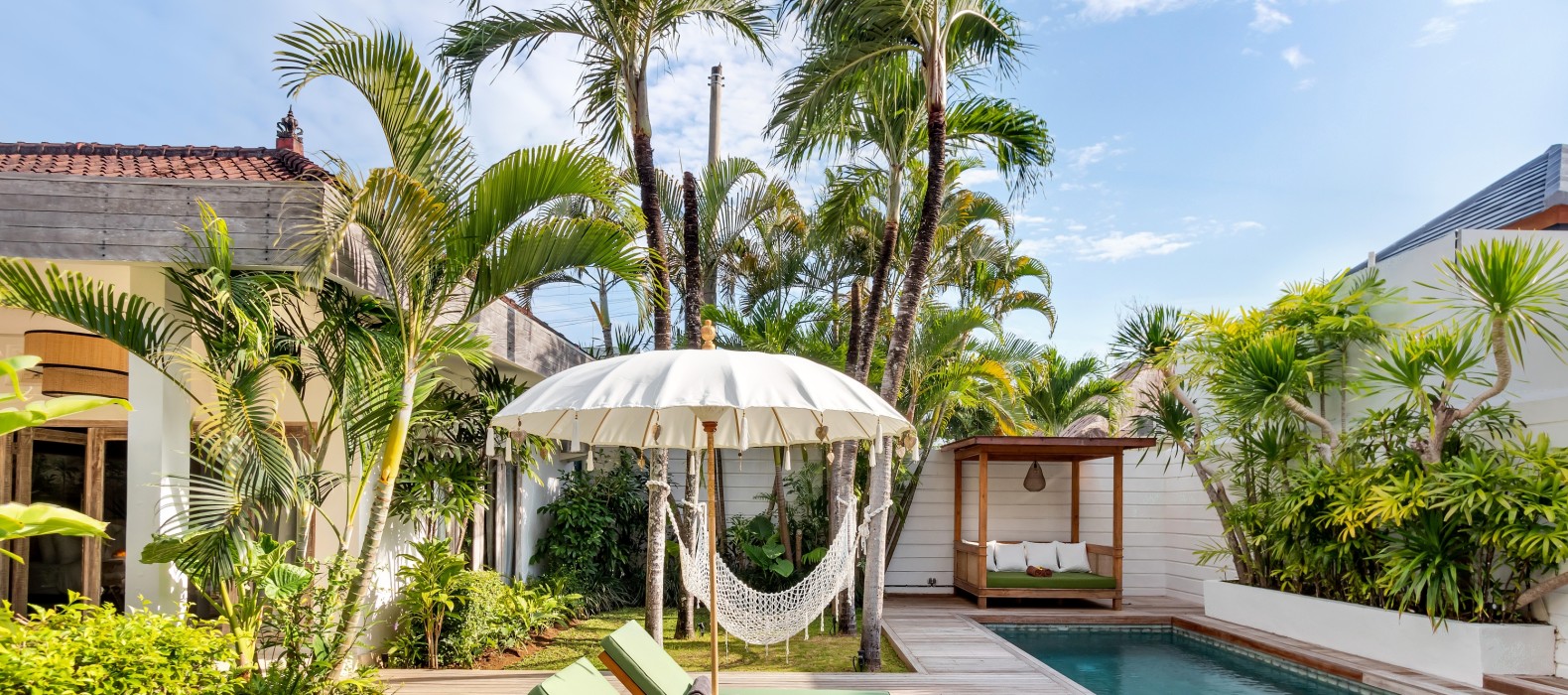 Sun loungers view of Villa Gauguin in Bali