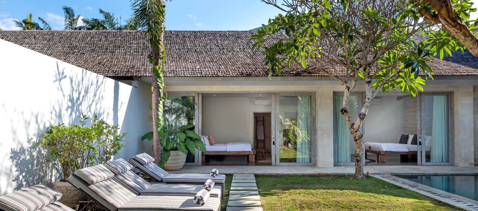Sun loungers of Villa Mia in Bali