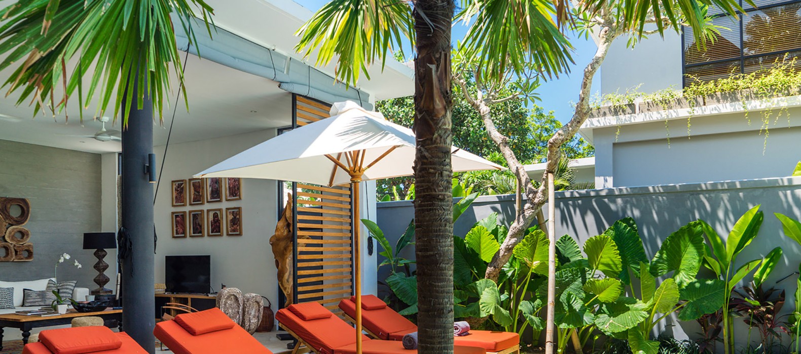 Sun loungers of Villa Paradise Garden in Bali