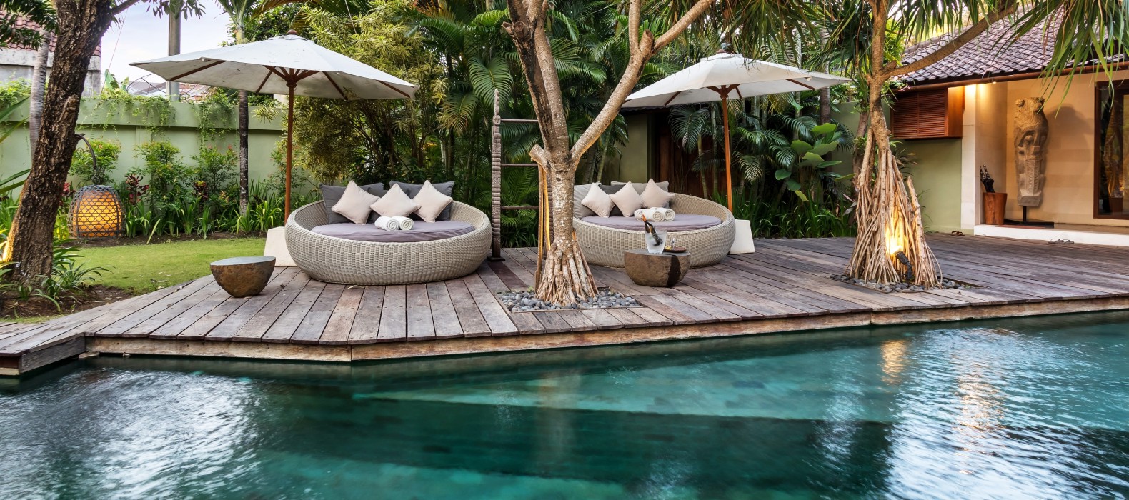 Exterior pool area view of Villa Shantika in Bali