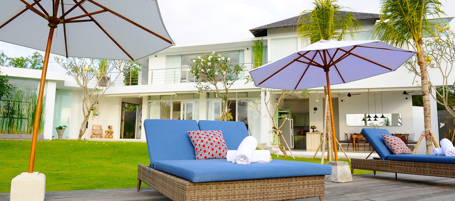 Sun loungers of Villa Solumia in Bali