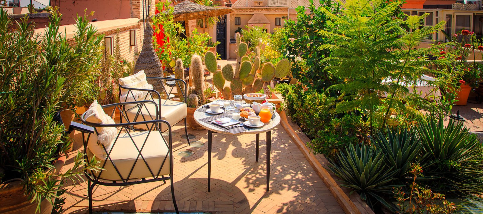 Chill area of Riad Yazid in Marrakech