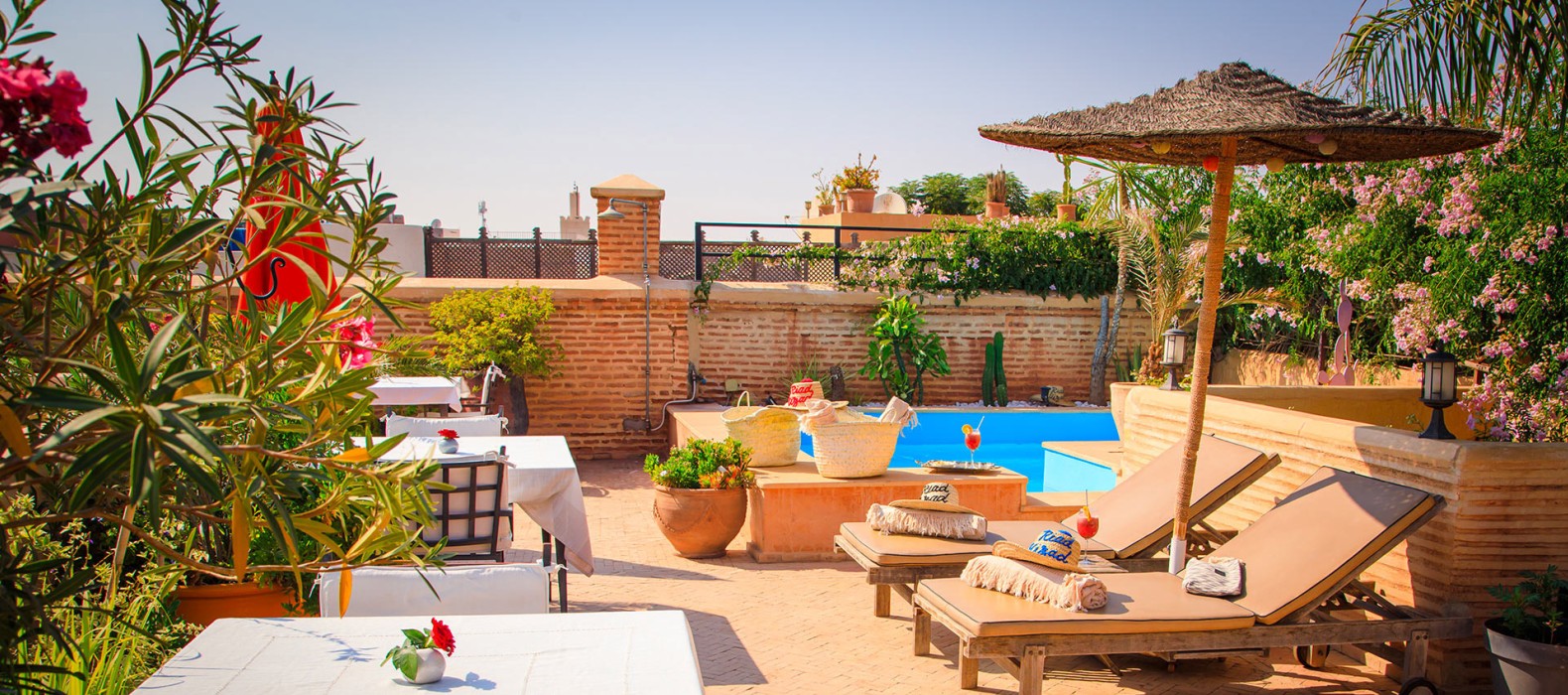 Rooftop pool area of Riad Yazid in Marrakech