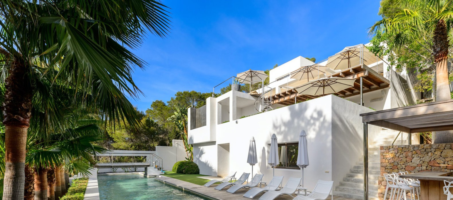 Exterior pool view of Casa Elegance in Ibiza