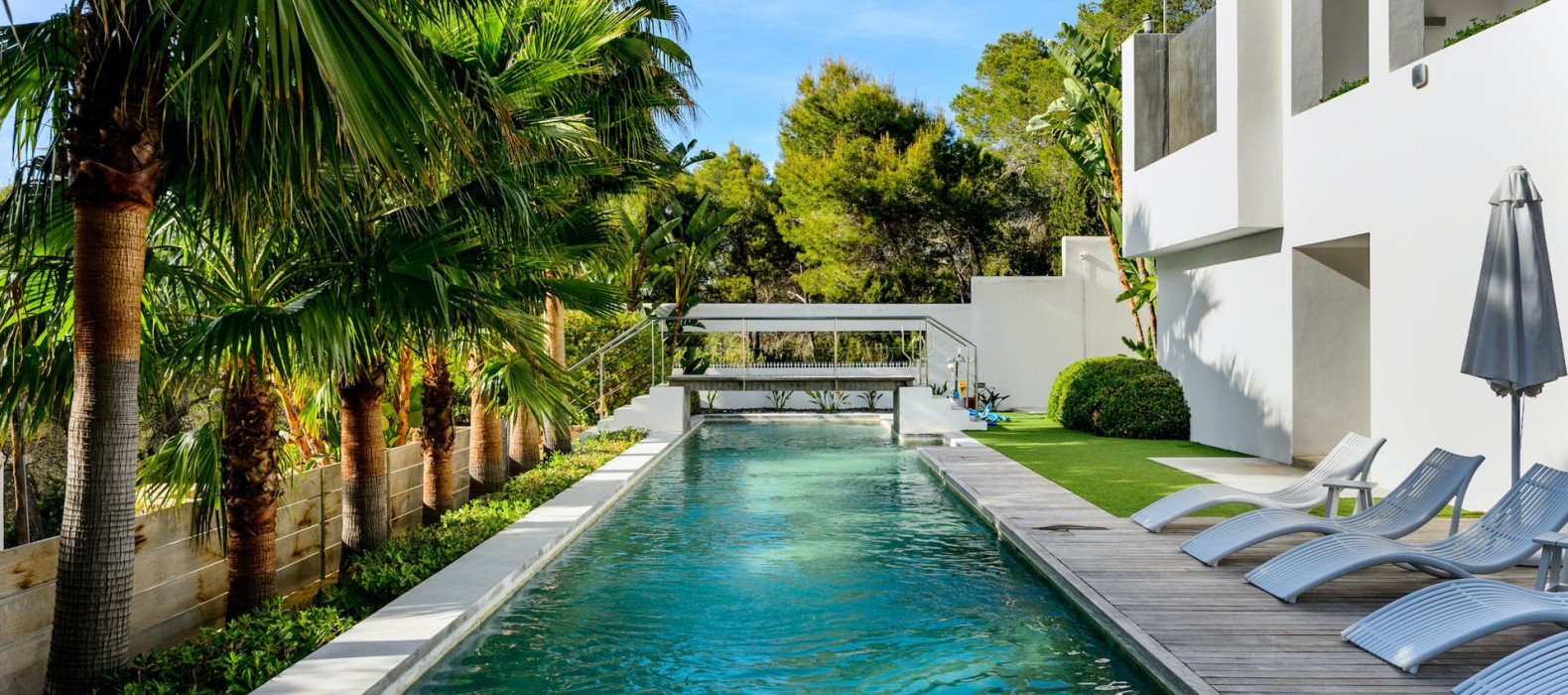 Pool area view of Casa Elegance in Ibiza