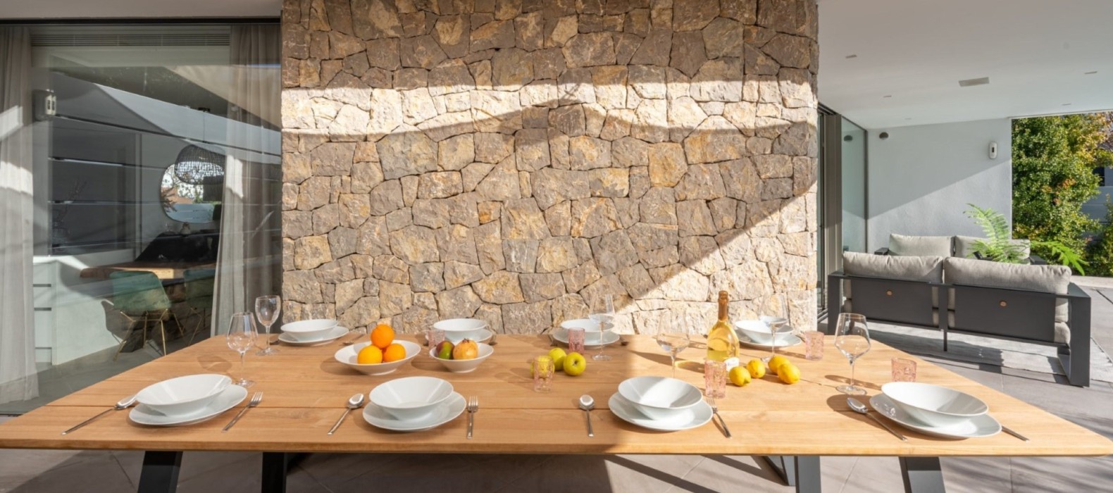 Exterior dining table of Casa Oleta in Ibiza