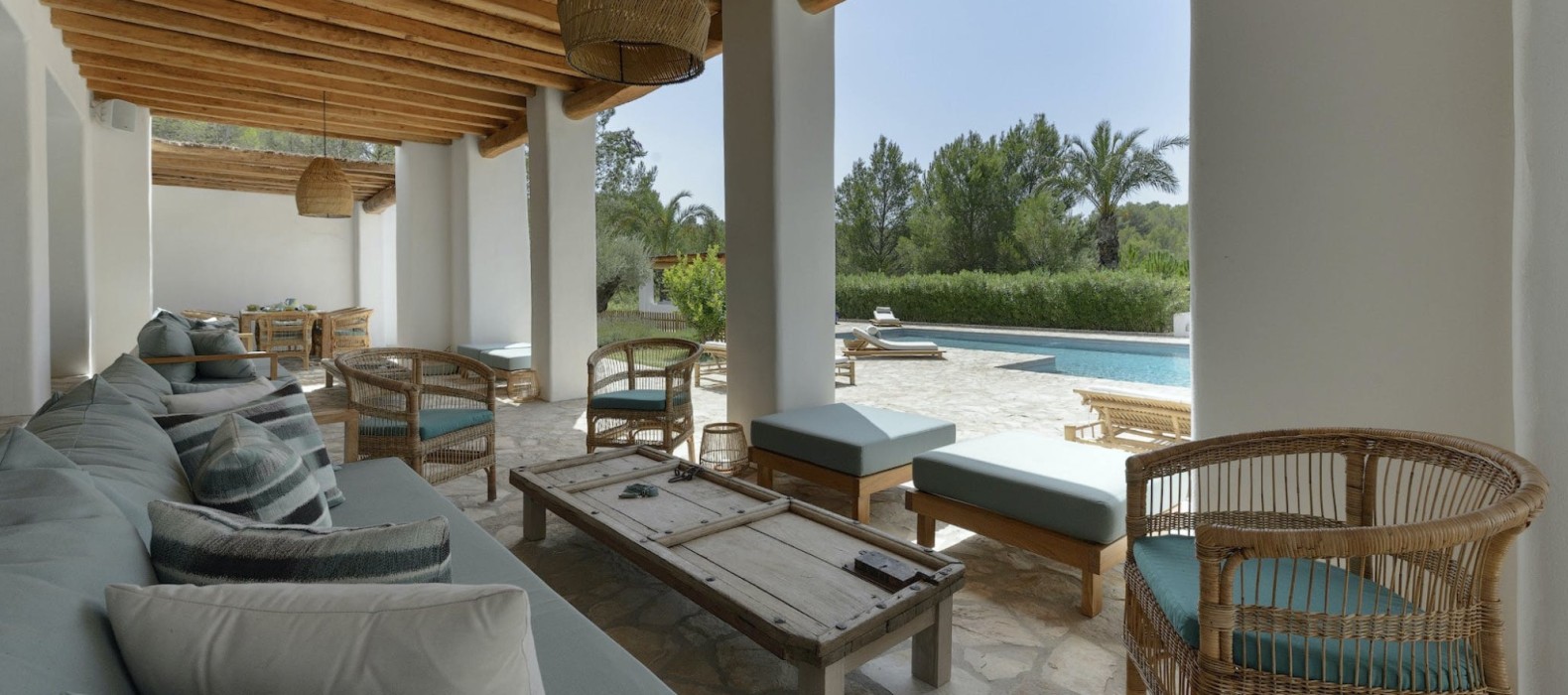Exterior seating area with pool view of Villa Blissful in Ibiza
