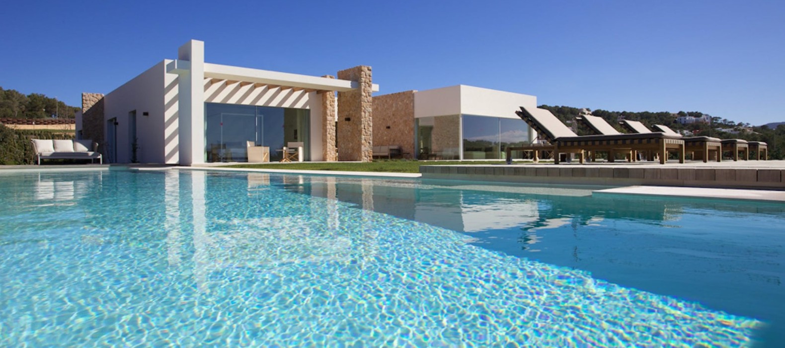 Exterior villa and pool view of Villa Cienna in Ibiza