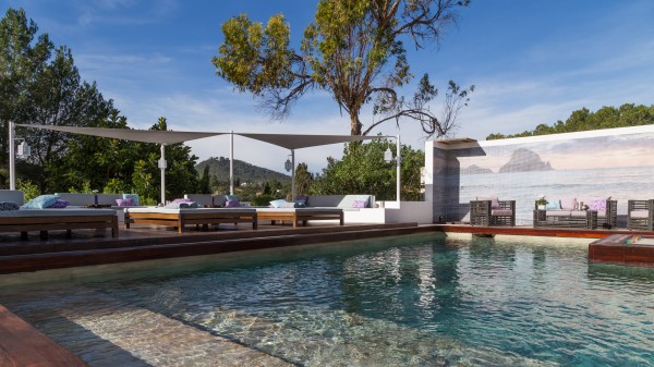 Pool with sun loungers of Villa Indira in Ibiza