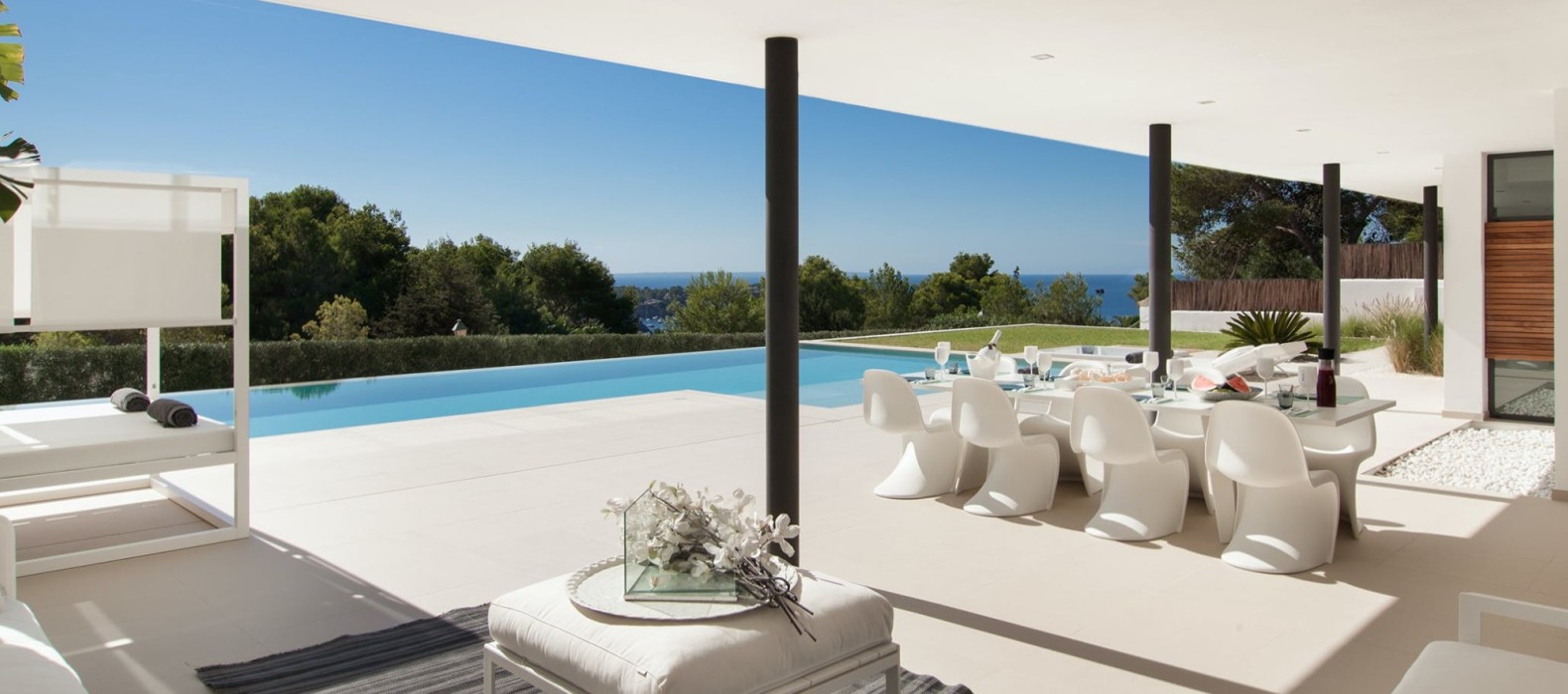 Exterior dining and chill area of Villa Kahil in Ibiza