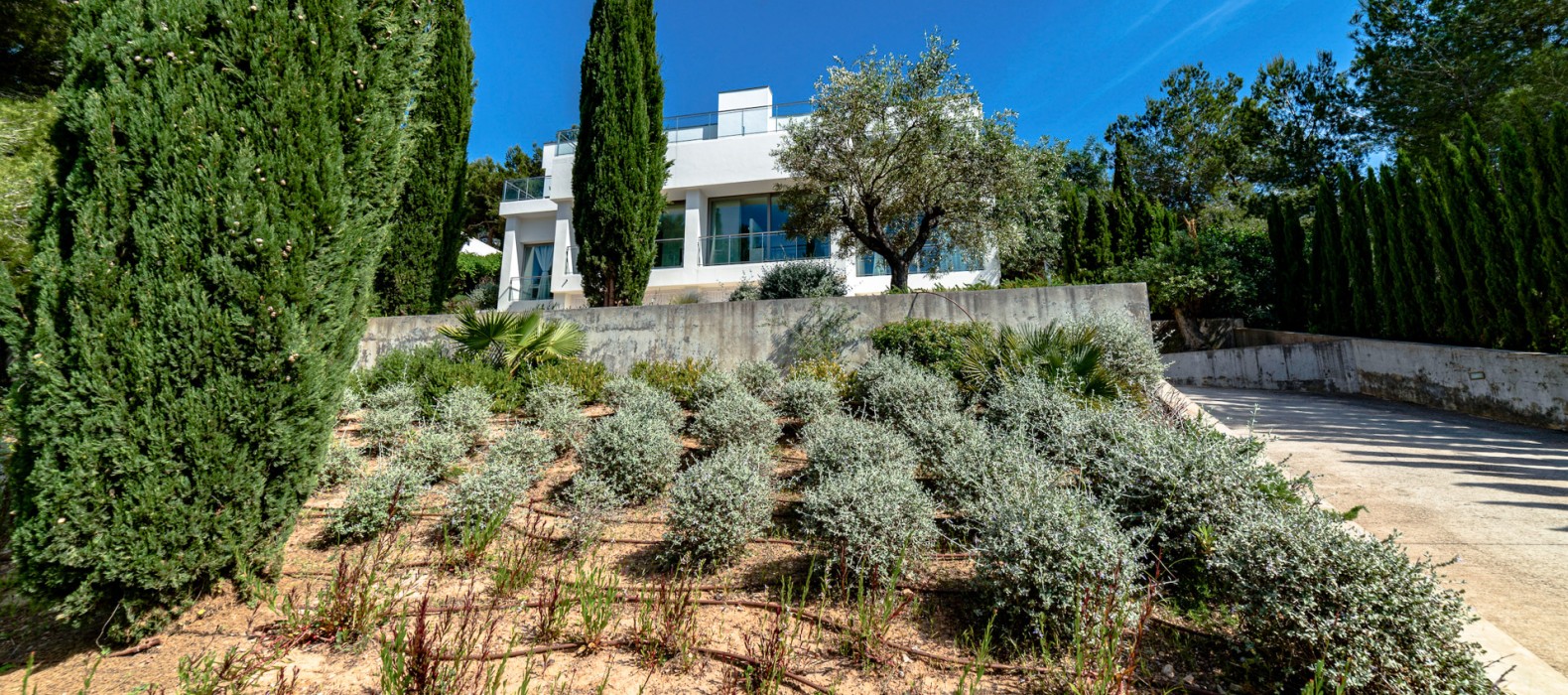 Exterior villa entry view of Villa Miragon in Ibiza