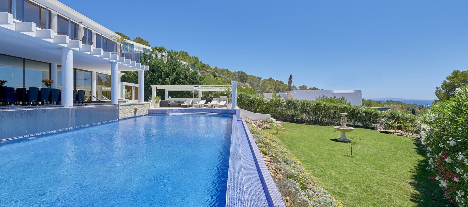 Exterior pool view of Villa White Light in Ibiza
