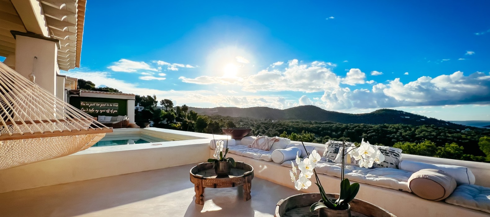Exterior chill area view of Villa The Nest One in Ibiza
