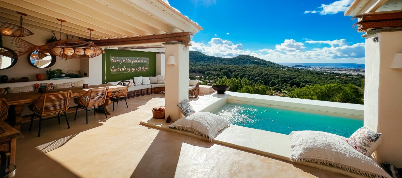 Exterior pool area of Villa The Nest One in Ibiza