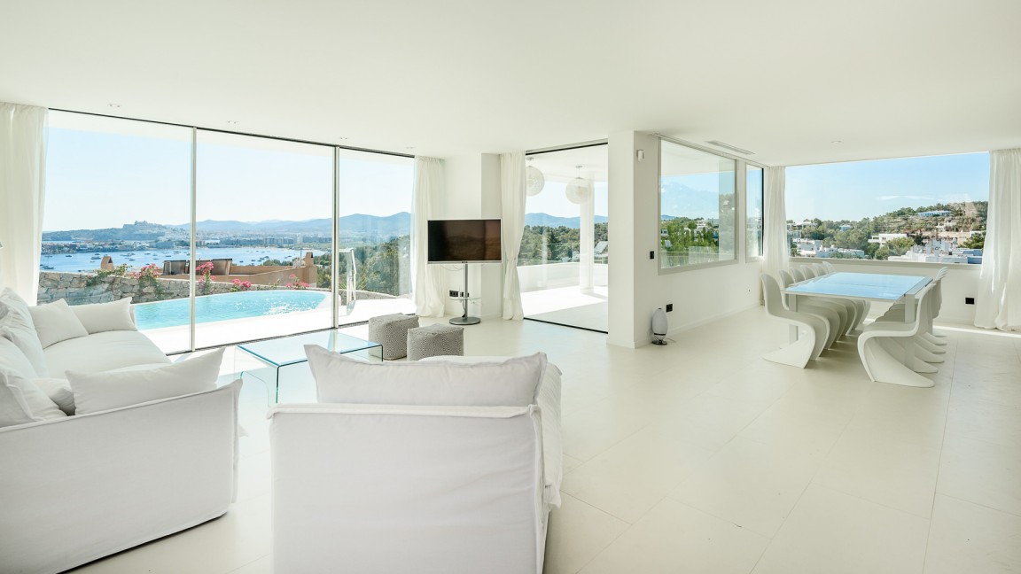 Big living room and dining area of Villa Triple X in Ibiza.