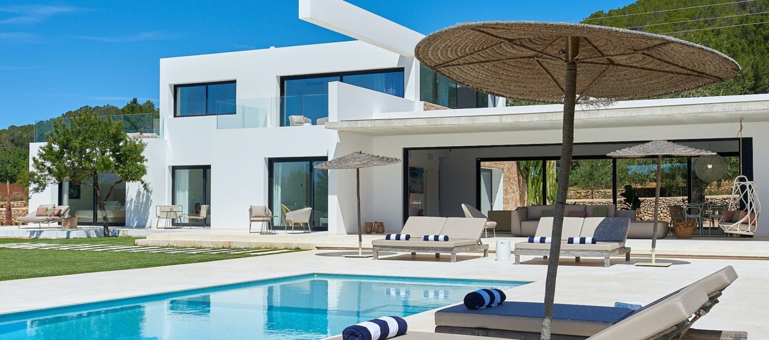 Exterior pool and villa view of Villa White Light Ibiza