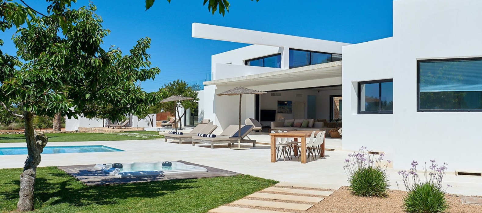 Exterior villa and pool view of Villa White Light in Ibiza