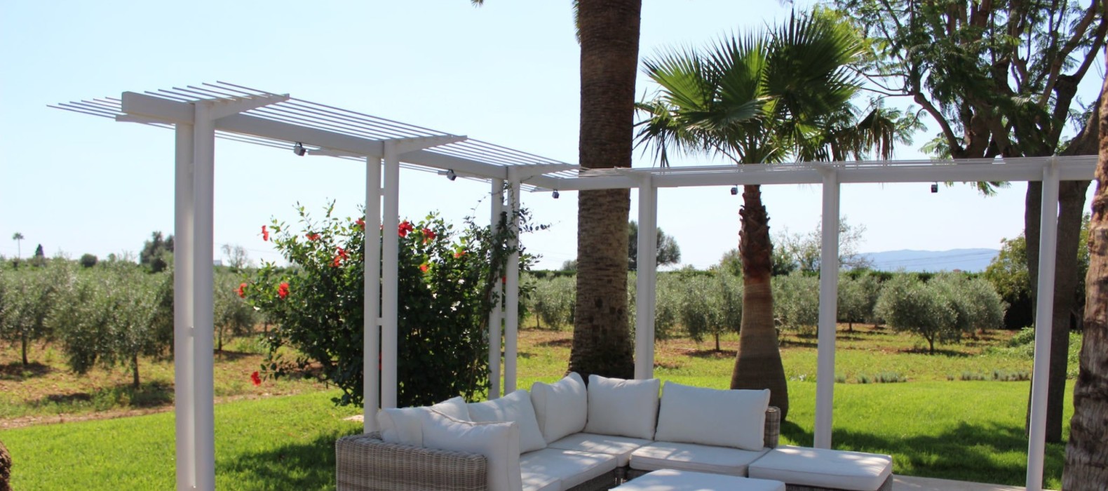 Outdoor chill area sofas Villa Can Euphoria Mallorca.
