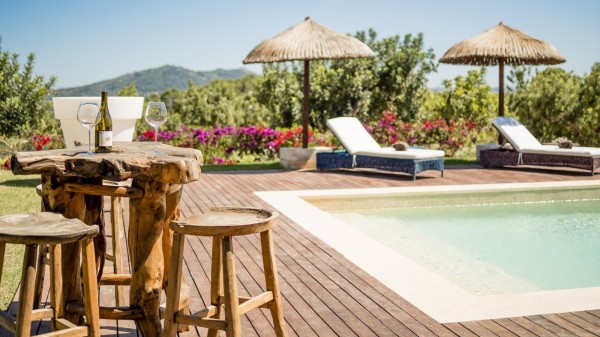 Outdoor pool view of Villa Can Sunstone in Mallorca