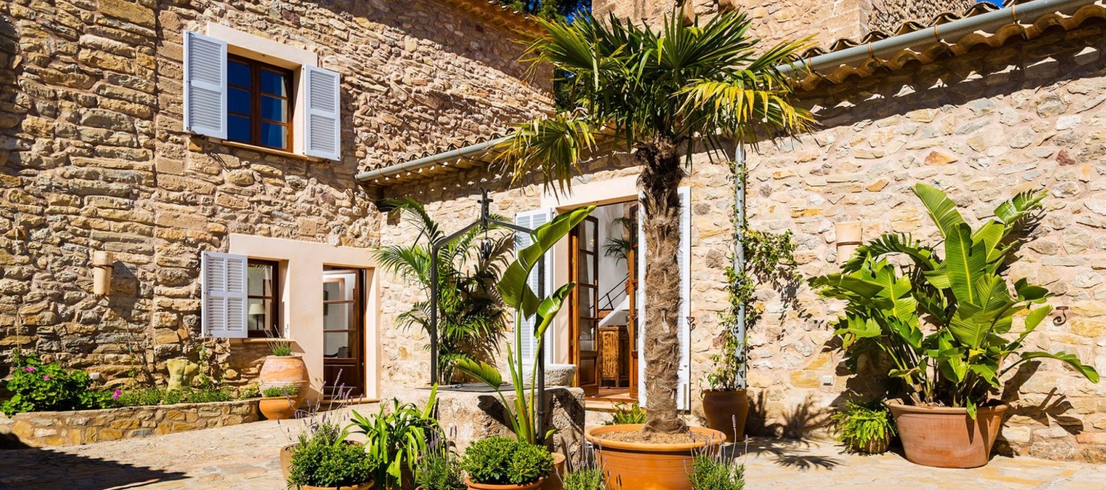 Exterior area with plants of Villa Sundance in Mallorca